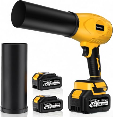 CyperEver Leaf Blower Cordless with Battery and Charger, 500,000 RPM, Extended Nozzle, Lightweight Handheld Design Leaf Blowers, Turbo Jet Blower for Patio Cleaning Car Dryer (Bright Yellow)