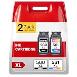 560 561 XL Ink Cartridges Replacement for Canon 560 561 Ink Cartridges for PG-560XL CL-561XL 560XL 561XL for Pixma TS5350 TS7451 TS7450 TS5351 TS5350a TS5351 TS5352 (1 Black 1 Colour,2-Pack)
