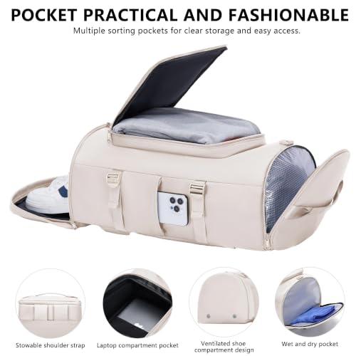 Image of MIYCOO Gym Bag with Shoes Compartment, Duffle Bag, Backpack with Wet Pocket | 3-Way Carry Travel Backpack, Sports Backpack for Men Women, Weekender Overnight Bag for Gym Travel Sports - Beige