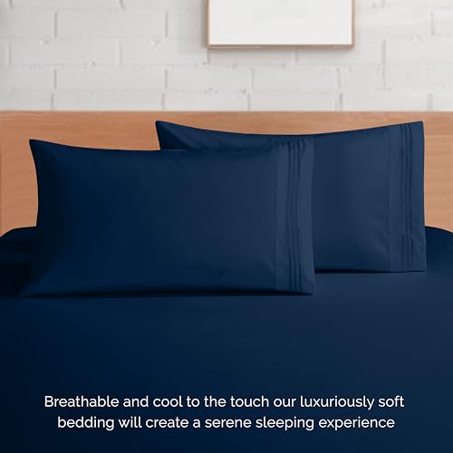 Elegant Comfort Luxury 1500 Premium Hotel Quality Microfiber 4-Piece Sheet Set - Soft, All Around Elastic 18-24 Inches Deep Fitted Sheet - Extra Deep Pocket Sheets, Twin/Twin XL, Navy Blue