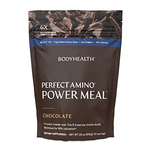 BodyHealth PerfectAmino Power Meal Shake New Dark Chocolate Flavor with MCT Oil Carb 10 and Perfect Amino Protein Base (20 Servings)