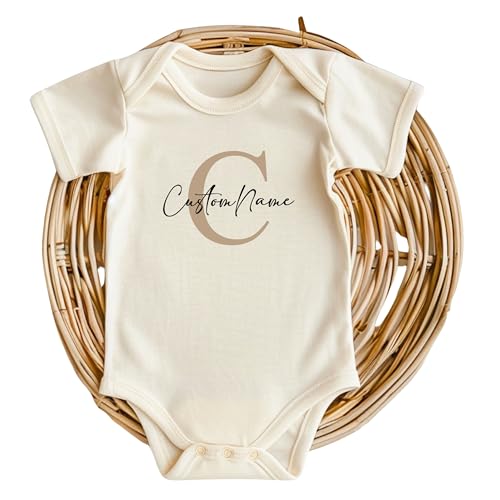 Personalized Baby Name Onesie® • Custom Letter Bodysuit • Natural Color Baby Clothing • Baby Announcement Gift • Printed in USA4