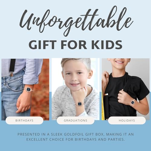 Image of Halukakah Kids' Sparkling Diamond Watch - 18k Real Gold /Rose Gold /Platinum Plated - Multiple Colors Rectangle Dial - Quartz Adjustable Stainless Steel Wristwatch - Suitable for Boys and Girls