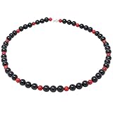 Kette aus Onyx & Koralle Kette Collier aus Onyx & Koralle schwarz rot Halsschmuck Halskette Damen