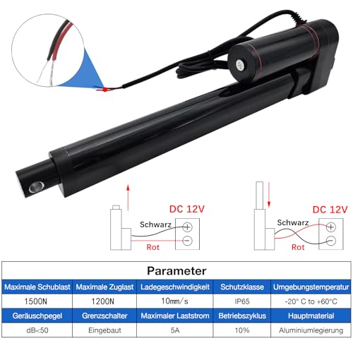 Jvnvlki 1500N 700mm Hub max Linearantrieb DC 12V Motor Linear Actuator Linearmotor IP65 Lineartechnik-Aktuatoren 10mm/s Mit Montagebügeln Elektrische Türöffner und Automatisier ungsanwendungen