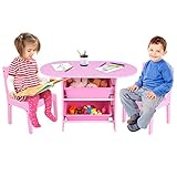 【Großer Stauraum】Dank 2 zusätzlicher Aufbewahrungsboxenhaben Sie mehr Stauraum. Mit der Papierrolle ist die Kindertischgruppe ideal auch als Esstisch zu verwenden.