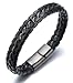 Halukakah "SOLO" Men's Genuine Leather Bracelet with Titanium Chain Silver/Golden/Gun Black 8.46"(21.5cm)