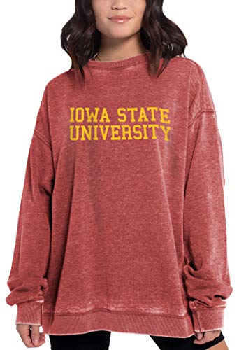 Chicka-d NCAA Iowa State Cyclones Womens Burnout Fleece Crew Pullover, Cardinal, Small (449_TC_CB)