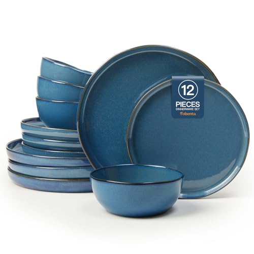 FOBENTA Ceramic Dinnerware Set,12 Piece Modern Dish Set for Stylish Gatherings,Microwave & Dishwasher Safe,Chip-Resistant Plates and Bowls Sets for 4 – Beauty Meets Durability