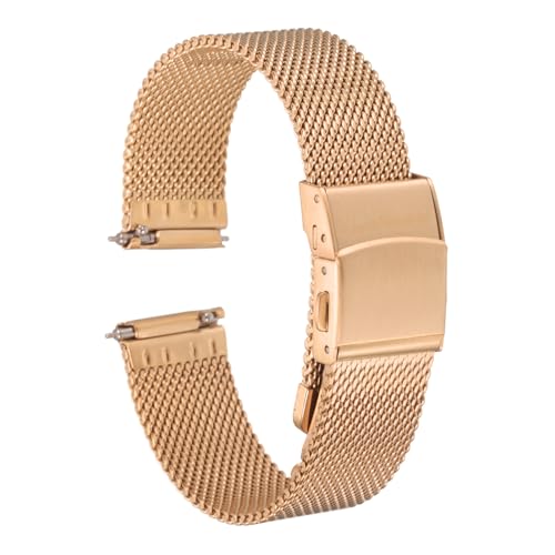 QUARKZMAN Uhrenarmband 20mm Edelstahl Mesh Uhrenarmbänder mit Schnalle, Schnellverschluss Verstellbares Faltschließen Ersatzarmband für Smartwatch Universal Elegantes Damen Herren (Roségold)