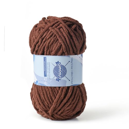 Image of Chunky Chenille Yarn for Crocheting, Baby Yarn for Crocheting Soft Blankets, Bulky Yarns for Crochet Amigurumi, 100g (74.3yds) Fluffy Velvet Yarns for Hand Knitting (Deep Coffee)