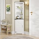 Vabches Tall Bathroom Corner Cabinet, 68' Floor Corner Cabinet with Doors and Adjustable Shelves, Farmhouse Barn Door Design, Wooden Storage Hutch Cupboard for Bathroom, Kitchen, Living Room,White
