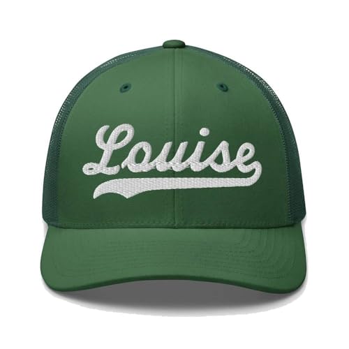 Louise Hat Louise Trucker Hat Baseball Script Embroidered Cap Vintage Sports Mesh Swoosh Gift Souvenir Headwear MS TX Evergreen
