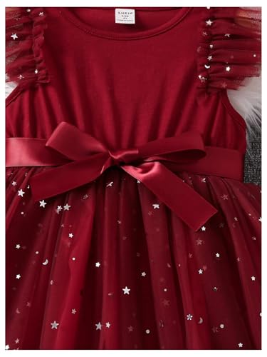 SOLY HUX Toddler Girl's Mesh Birthday Dress Ruffle Sleeve Long Dress Belted A Line Flared Party Tutu Dresses4