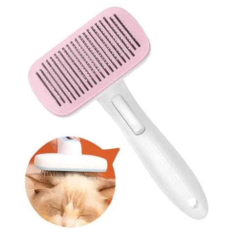 SEOUGEE Pet Grooming Brush, Pet Hair Removal Comb, Dog Brush Cat Brush for shedding and grooming, Supple Stainless Steel Bristles Quick Removes Loose Undercoat, Suitable for Furry Cats Dogs (Pink) Cover