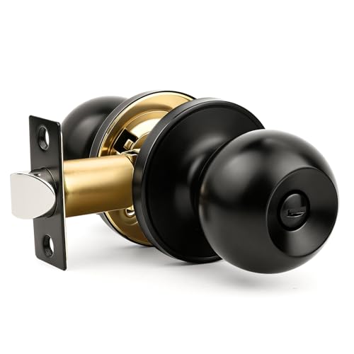 Knobonly 1 Pack Privacy Door Knobs Matte Black, Keyless Door Knobs Interior for Bedroom and Bathroom, Round Door Handles Stainless Steel, Classic Design