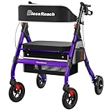 BlessReach Heavy-Duty Aluminum Rolling Walker - Foldable Rollator Walkers with Seat for Seniors, 450 lb Capacity, 8'' Wheels, 18" Big Seat, 6-Position Adjustable Height(Purple)