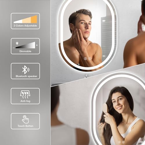 Dripex 500 x 700 mm Bluetooth Oval Bathroom LED Mirror, Illuminated Bathroom Mirror with Light, Backlit Wall Mounted Mirror with Demister, Anti-fog, 3 Lighting Modes, Dimming Light, IP44 Dripex 500 x 700 mm Bluetooth Oval Bathroom LED Mirror, Illuminated Bathroom Mirror with Light, Backlit Wall Mounted Mirror with Demister, Anti-fog, 3 Lighting Modes, Dimming Light, IP44