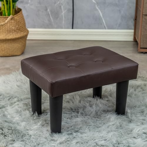 Image of CAROLMADE Ottoman Foot Rest, PVC Small Ottoman Foot Stool with Legs Modern Footstool Ottomans for Living Room Entryway Office, Brown