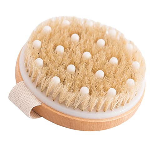 COLLBATH Wooden Bath Brush 11x11cm Bristle Body Exfoliating Massage Brush Round Head No Handle Suitable for Shower and Bathing