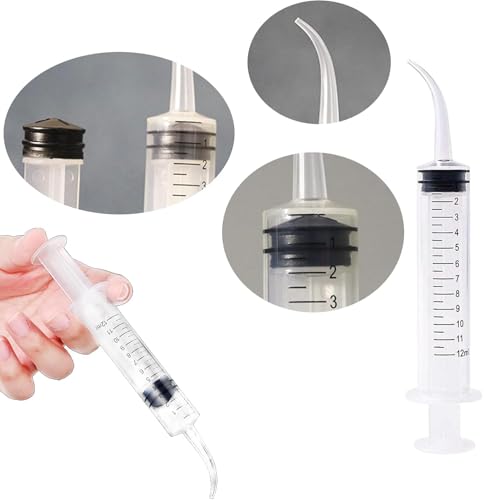5 Stück Zahnspritze mit gebogener Spitze 12ml - Gebogene Munddusche & Spülspritze für Die Zahnpflege, Heimtiere Pflege, Kleberfüllung