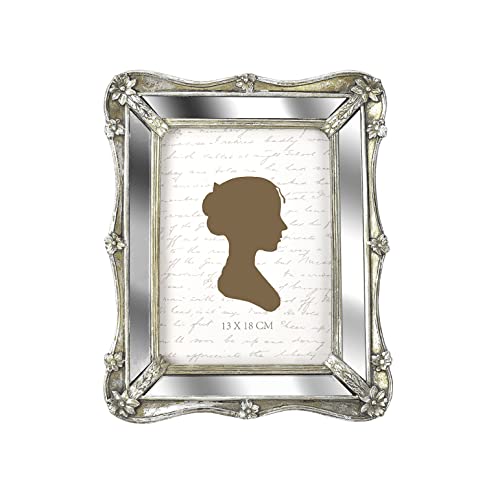 Aels 5X7 Inch Vintage Mirrored Picture Frame, Elegant Antique Photo Frames With Glass Front, Photo Display, Tabletop Wall Hanging, Gift Ideas, Metallic Silver #TOP13
