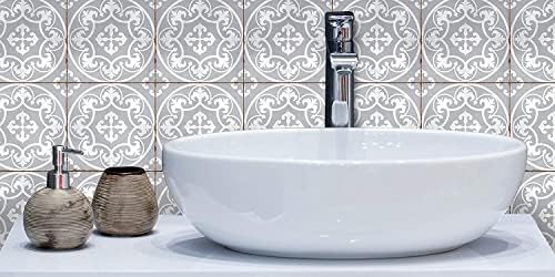 LPS Pack of 10 STYLE 8 grey Victorian Moroccan retro traditional aged style Mosaic style tile transfers stickers bathroom kitchen stick on wall tile peel and stick