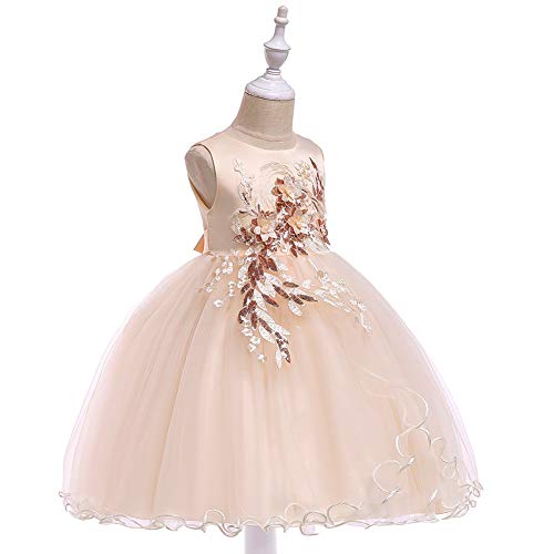 Lenefu Baby Girl Princess Bridesmaid Pageant Gown Birthday Party Wedding Dress Sleeveless Party Dresses Girl Clothes(Champagne 110) #TOP1
