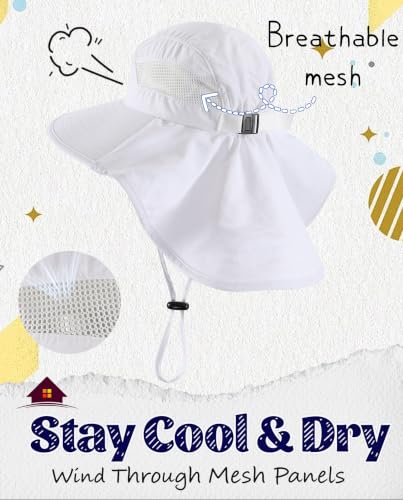Image of Home Prefer UPF50 Wide Brim Kids Sun Hat Neck Flap Boys Girls Sun Protection Hat for Beach Fishing