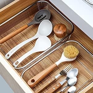 Image of Stainless Steel Dish Rack Drain Basket with Drip Tray & Spoon Holder Dish Drainer for Kitchen Drying Stand /Kuda /Plate Rack /Bartan Over Sink Counter Dish Rack Drain Basket Steel Tray Kitchen (Basket)