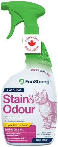 Eco Strong Cat Urine Enzyme Cleaner | Made in Canada | Powerful Probiotic Enzymatic Cleaner for Carpet, Upholstery, Litter Boxes, Laundry (Citrus - 946 mL)