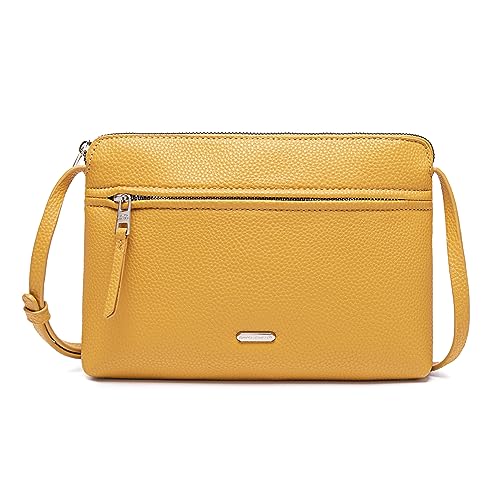 David Jones - Bolso de Hombro Mujer - Bolso de Mano Piel PU Pequeño - Bolso Plano 2 Compartimentos - Bolso Trabajo Viaje Teléfono Diario, amarillo, Talla única, Elegante