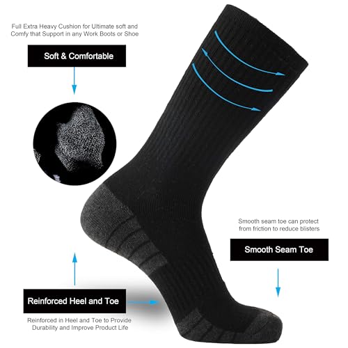 ONKE Max Full Cushion Crew Socks for Men M-XXL Athletic Work Boots Heavy Duty Steel Toe Thick Warm Moisture Wicking Control(Black M) - Thumbnail 6