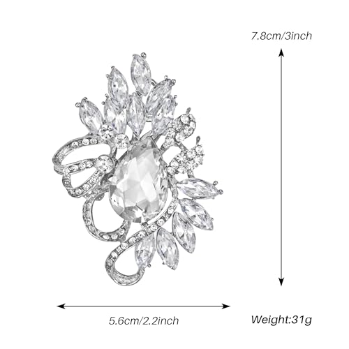 Image of SELOVO Leaf Rhinestone Statement Brooch Pin Dress Jewelry Accessory
