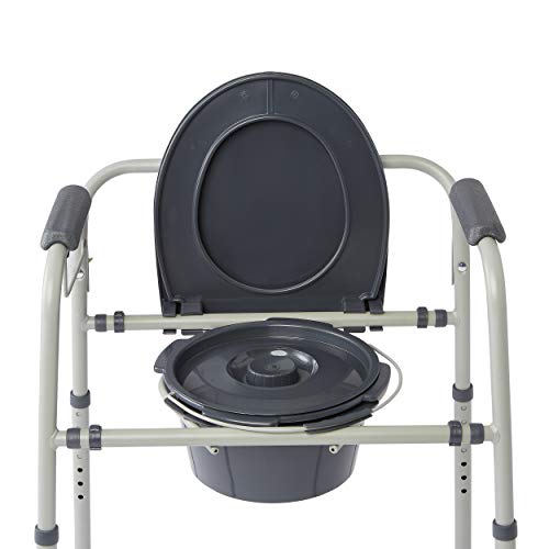 Medline Steel 3-In-1 Bedside Commode, Portable Toilet With Microban Protection, Can Be Used As Raised Toilet Seat Riser, Gray #TOP2