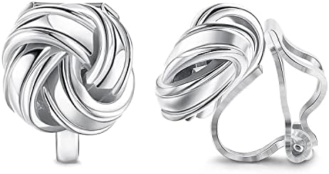 Sllaiss 925 Sterling Silver Clip On Earrings for Women Love Knot Earrings Celtic Knot Earrings Non Pierced Clip Earrings Clip-on Earrings Jewellery