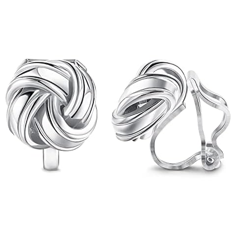 Sllaiss 925 Sterling Silver Clip On Earrings for Women Love Knot Earrings Celtic Knot Earrings Non Pierced Clip Earrings Clip-on Earrings Jewellery Silver Cover