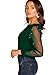 Floerns Women's Pearl Mesh Sheer Long Sleeve Blouse Shirts Tops Dark Green L