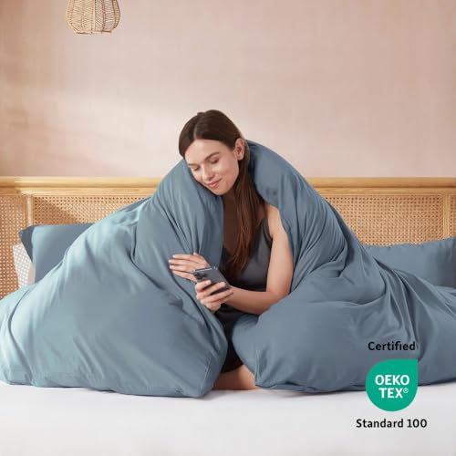 Nestl Twin Duvet Cover Set - Soft Double Brushed Stone Blue Duvet Cover Twin/Twin XL, 2 Piece, with Button Closure, 1 Duvet Cover 68x90 inches and 1 Pillow Sham