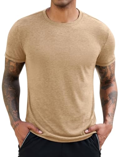 Image of Xnova Men's T-Shirts Regular Fit Casual Tops Short Sleeve Tees Round Neck Casual Basic T Shirt for Men (Khaki, L)
