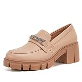 Loafers for Women Chunky,Flat Comfortable Slip On Penny Loafers Patent Leather Metallic Flat Low Heel School Uniform Oxford Shoes Patent Leather Brown,7