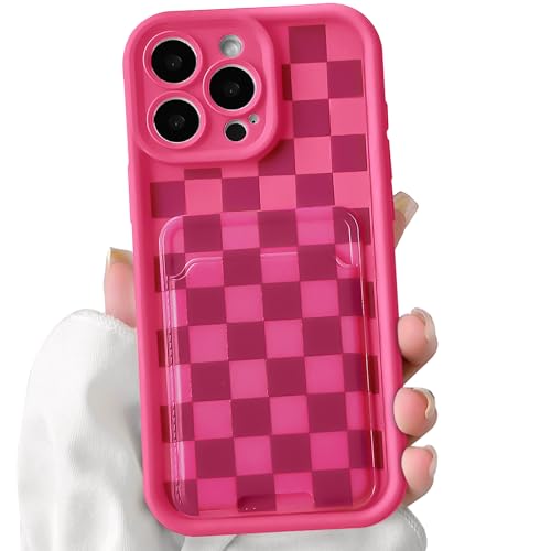 Lovmooful Compatible for iPhone 15 Pro Max Case Cute Color Checkerboard Lattice Plaid with Card Holder Design for Girls Women Soft TPU More Shockproof Protective Girly for iPhone Case-Hot Pink by Lovmooful - Used condition - US$5.81