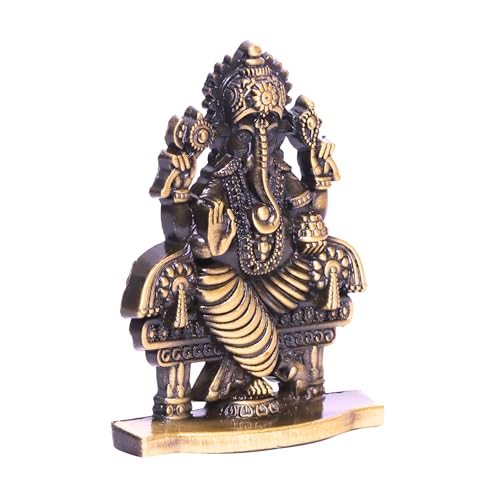 Image of anciently Ganesh Idol for Car Dashboard | Vinayagar Idol for Car Dashboard, Metal, 1 Piece (Brass Colour)
