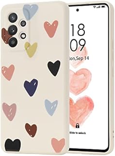 Wirvyuer Compatible with Samsung A53 5G Case for Women Girls Liquid Silicone Shockproof Protective Cute Phone Case with Hearts Pattern Design Beige Cover