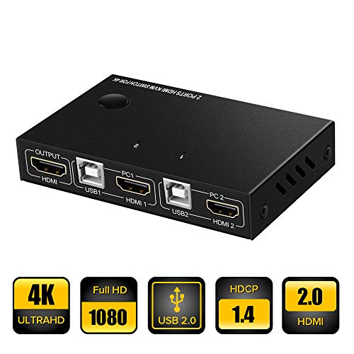 TOMLOV KVM Switch HDMI 2 Port Selector for 2 PC Sharing 1 Monitor