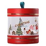 DSOPV Cajas de galletas de Navidad, caja transparente de almacenamiento de aperitivos con asa, caja de manzana cilíndrica de Navidad, caja transparente, caja de dulces de regalo de Nochebuena (rojo)