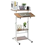 DOEWORKS Standing Working Station, Mobile Standing Desk, Adjustable Laptop Desk with Wheels, Portable Laptop Stand Tall Table for Standing or Sitting, Oak