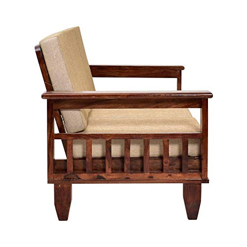 Image of Solid Sheesham Wood 5 Seater Sofa Set for Living Room Without Centre Table | Wooden 3+1+1 Five Seater Sofa Set with Cushions | Modern Sofa Set Furniture for Home, Office & Lounge | Brown Finish