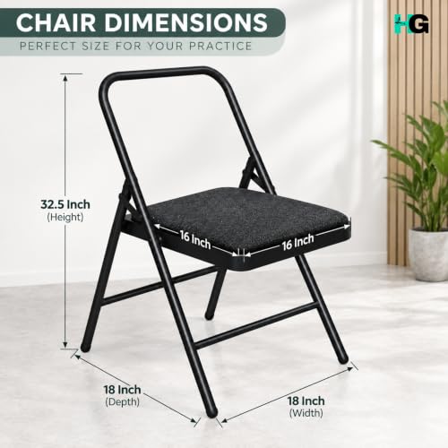 Image of Foldable Yoga Chair with Heavy Duty Padded Cushion Seat for Iyengar Yoga, Meditation, Stretching, Exercise and Daily Fitness Practice, Black