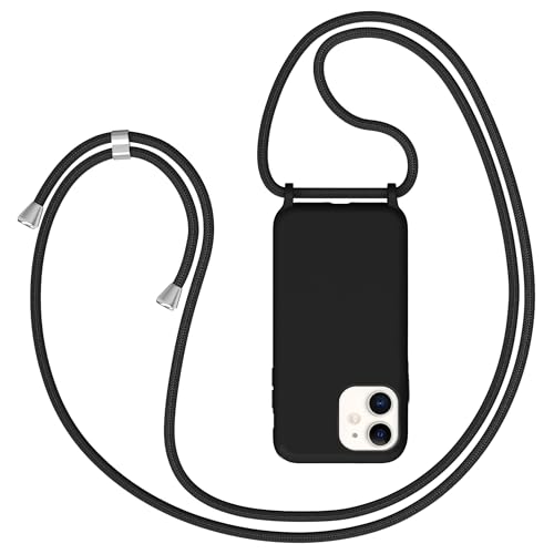 Coqinen Handyband für iPhone 11 Hülle mit Band, Necklace iPhone 11 Silikon Handyhülle mit Kordel zum Umhängen Handy Schutzhülle mit Kette, Schwarz